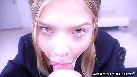 Blonde slut with big ass gets her face covered with cum