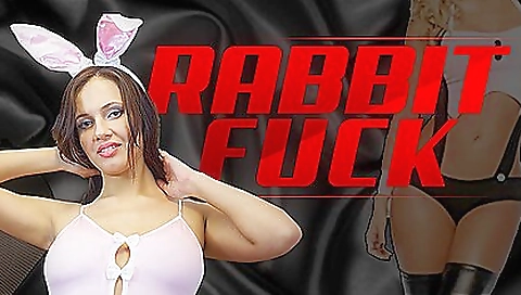 Sexy brunette in bunny costume gets her asshole fucked