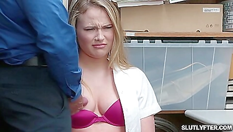 Beautiful blonde in the office is ready to get fucked
