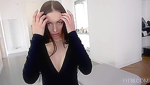 Busty casting a pov video with her sexy body and stockings on