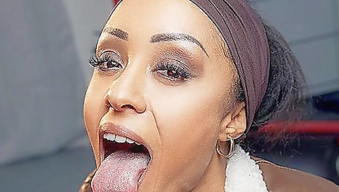 Ebony beauty in red lingerie getting a sexual creampie