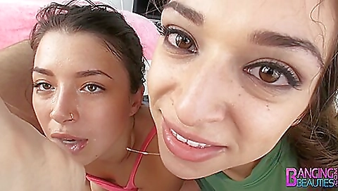 Three busty bitches with big tits enjoy a deepthroating