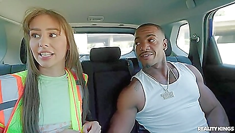 Big ass brunette and two big cocks for a deepthroating threesome