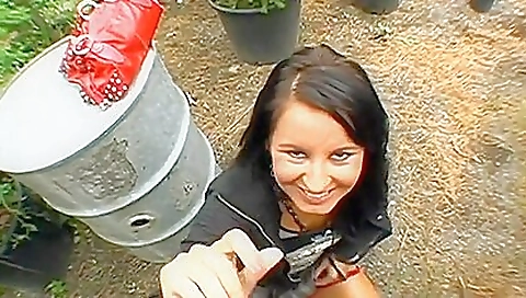 Sexy big cock babe enjoys an awesome fuck on the patio