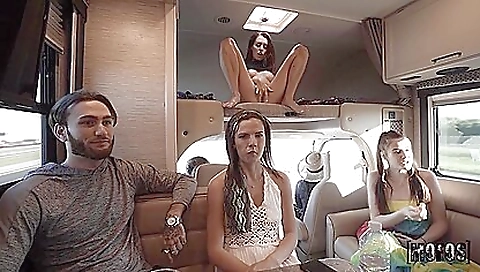 Hot babe in a white blouse and red stockings with a big booty