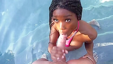 Bright blonde ebony babe gets her big black cock pounded