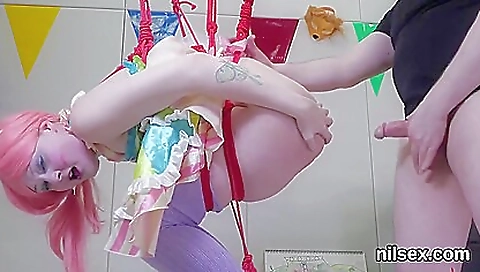 Busty brunette with a tattoo on her ass is getting fucked hard