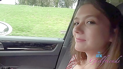 Brunette teen has fun with her boyfriend on the beach